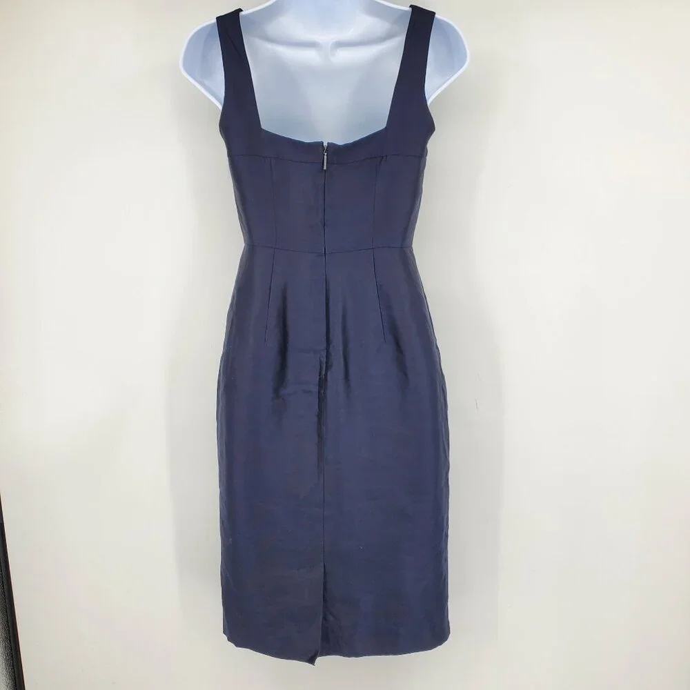 Tory Burch Navy‎ Lily Preppy Silk Quiet Luxury Fit & Flare Square Neck Dress 0